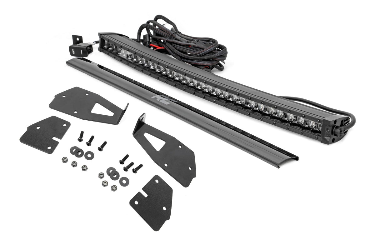 LED Light Kit Grille Mount 30 Inch Black Single Row White DRL Ford Raptor (17-20) Rough Country