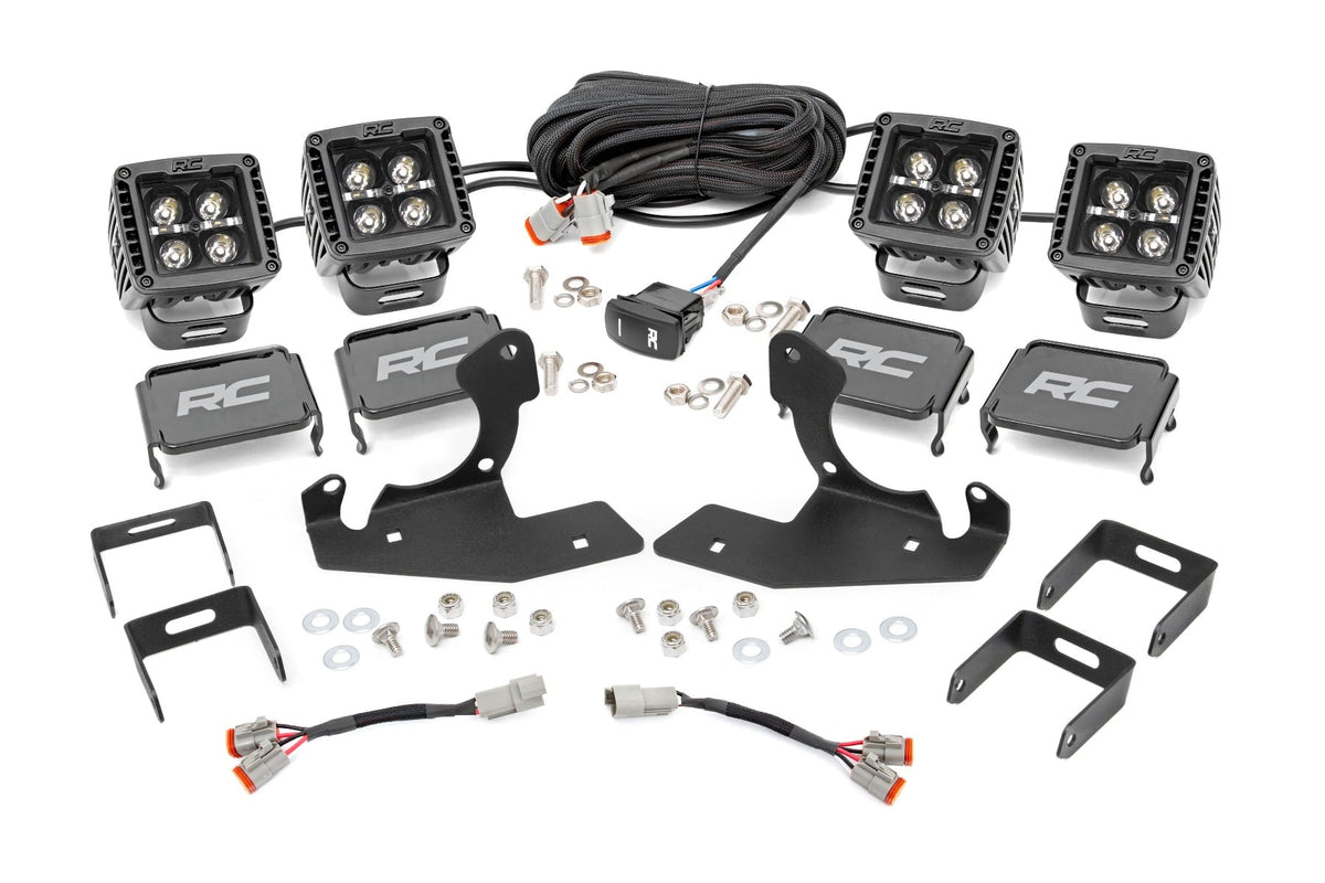 LED Light Kit Fog 2 Inch Black Pairs x2 White DRL Chevy Silverado 1500/2500HD/3500HD Rough Country