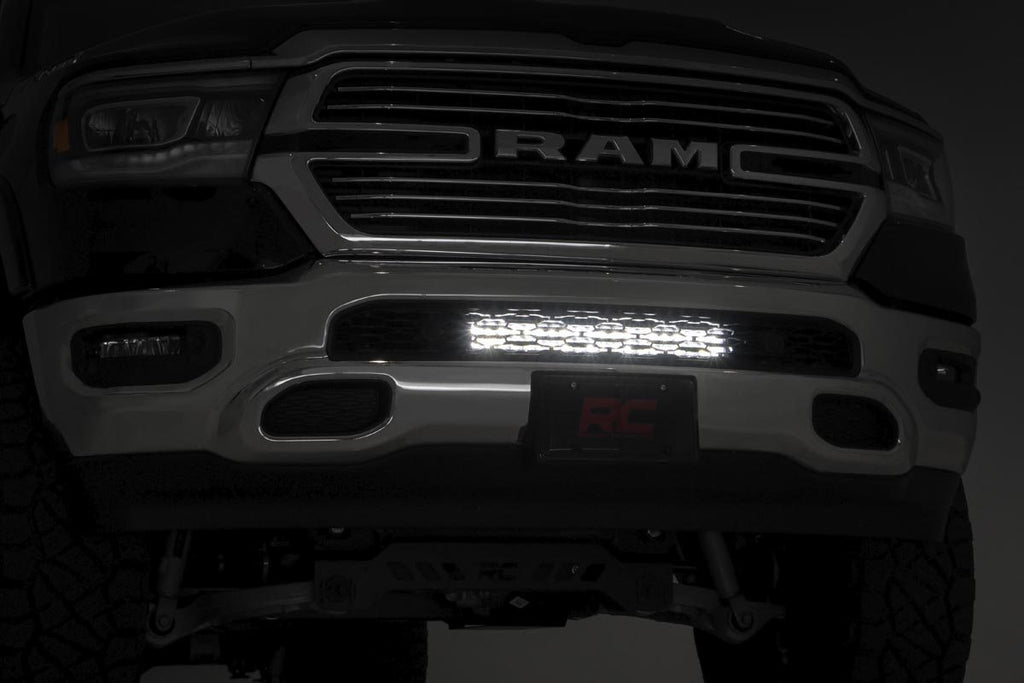 LED Light Kit Bumper Mount 20 Inch Black Dual Row Amber DRL Ram 1500 (19-24) Rough Country