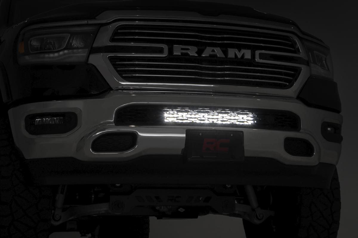 LED Light Kit Bumper Mount 20 Inch Black Dual Row Amber DRL Ram 1500 (19-24) Rough Country