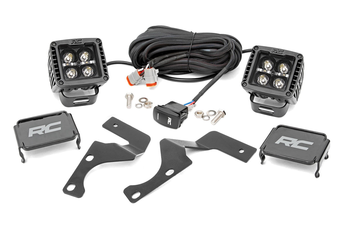 LED Light Kit Ditch Mount 2 Inch Black Pair Amber DRL Toyota 4Runner (10-24) Rough Country