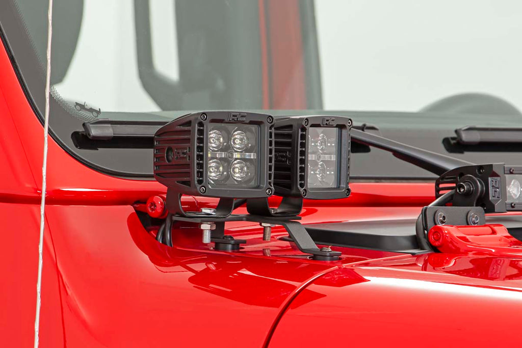 LED Light Kit Quad Cowl Mount 2 Inch Black Amber DRL Jeep Gladiator JT/Wrangler JL (18-26) Rough Country