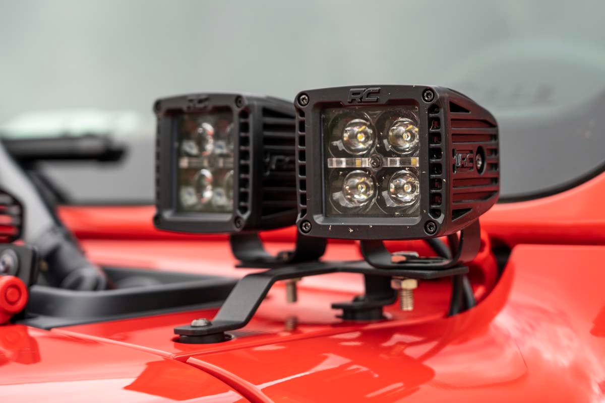 LED Light Kit Quad Cowl Mount 2 Inch Black White DRL Jeep Gladiator JT/Wrangler JL (18-26) Rough Country
