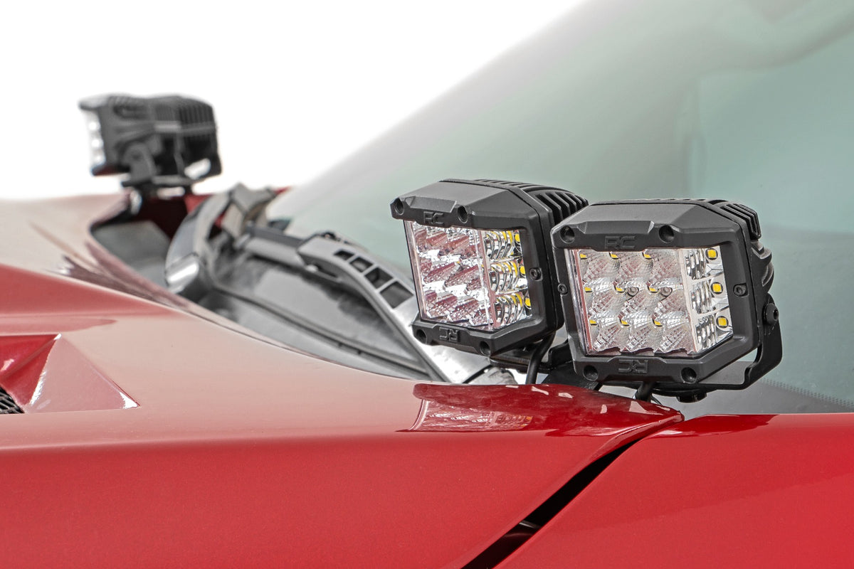 LED Light Kit Ditch Mount Dual 2 Inch Black Pairs Flood Toyota Tundra (14-21) Rough Country