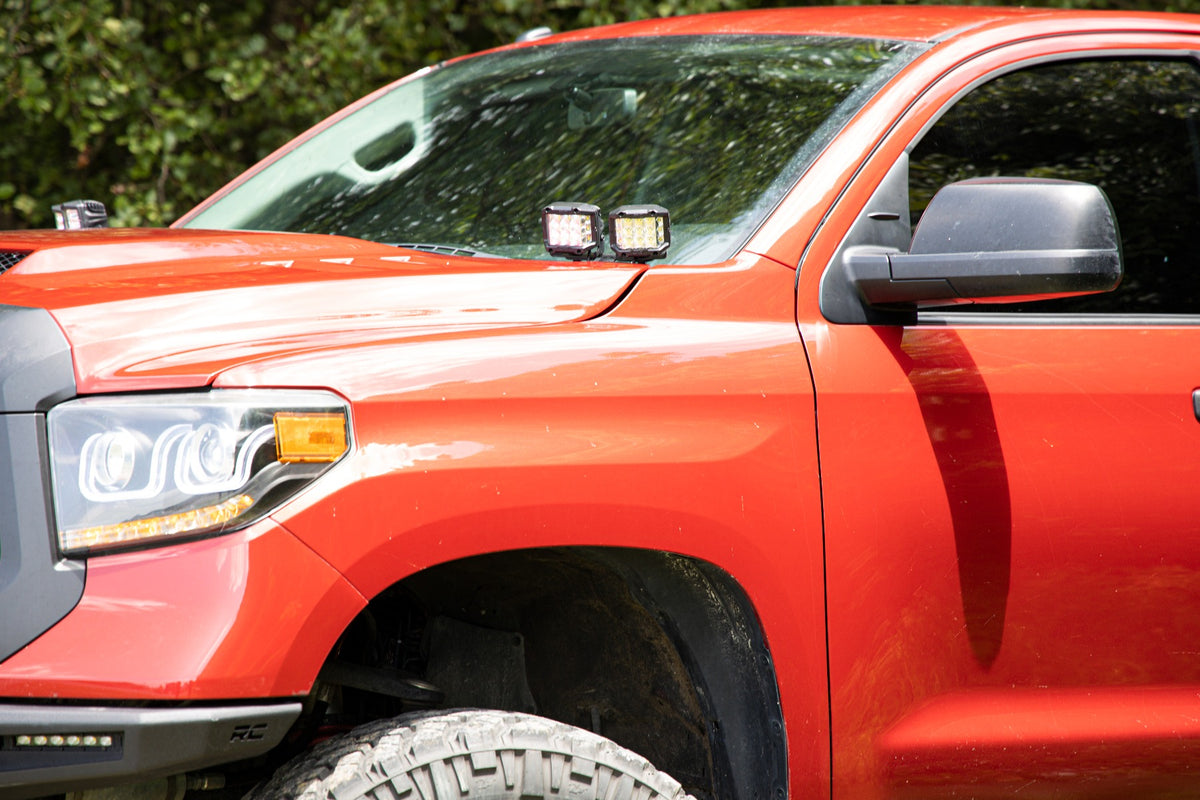 LED Light Kit Ditch Mount Dual 2 Inch Black Pairs Flood Toyota Tundra (14-21) Rough Country