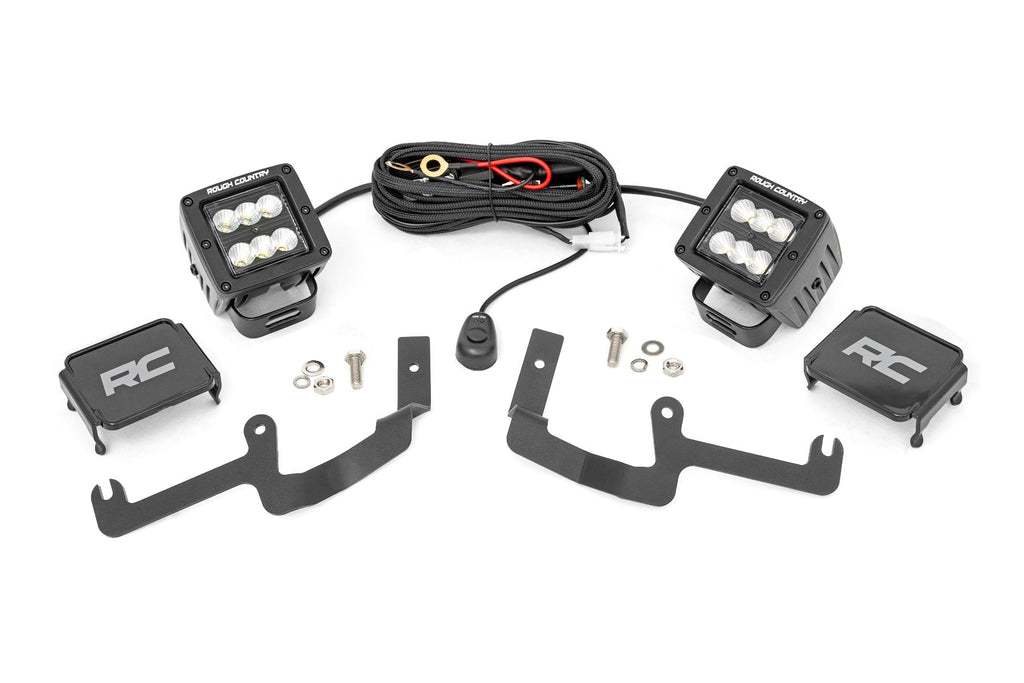 LED Light Kit Ditch Mount 2 Inch Black Pair Flood Chevy Silverado 1500 (19-26) Rough Country