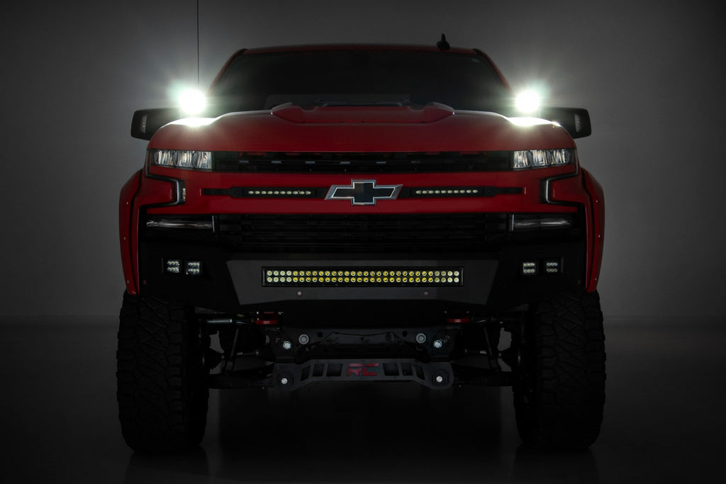 LED Light Kit Ditch Mount 2 Inch Black Pair White DRL Chevy Silverado 1500 (19-26) Rough Country