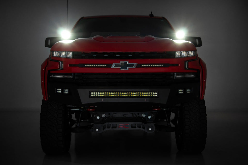 LED Light Kit Ditch Mount 2 Inch Black Pair Amber DRL Chevy Silverado 1500 (19-26) Rough Country