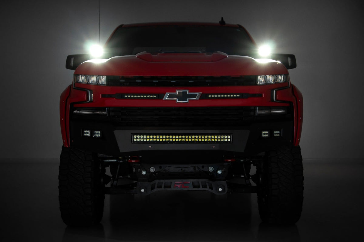 LED Light Kit Ditch Mount 2 Inch Black Pair Amber DRL Chevy Silverado 1500 (19-26) Rough Country