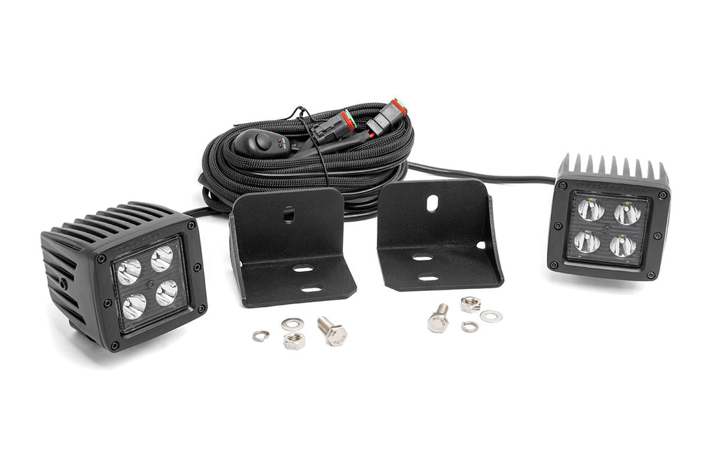 LED Light Cab Mount 2 Inch Black Pair Flood Can-Am Defender HD 5/HD 8/HD 9/HD 10 Rough Country