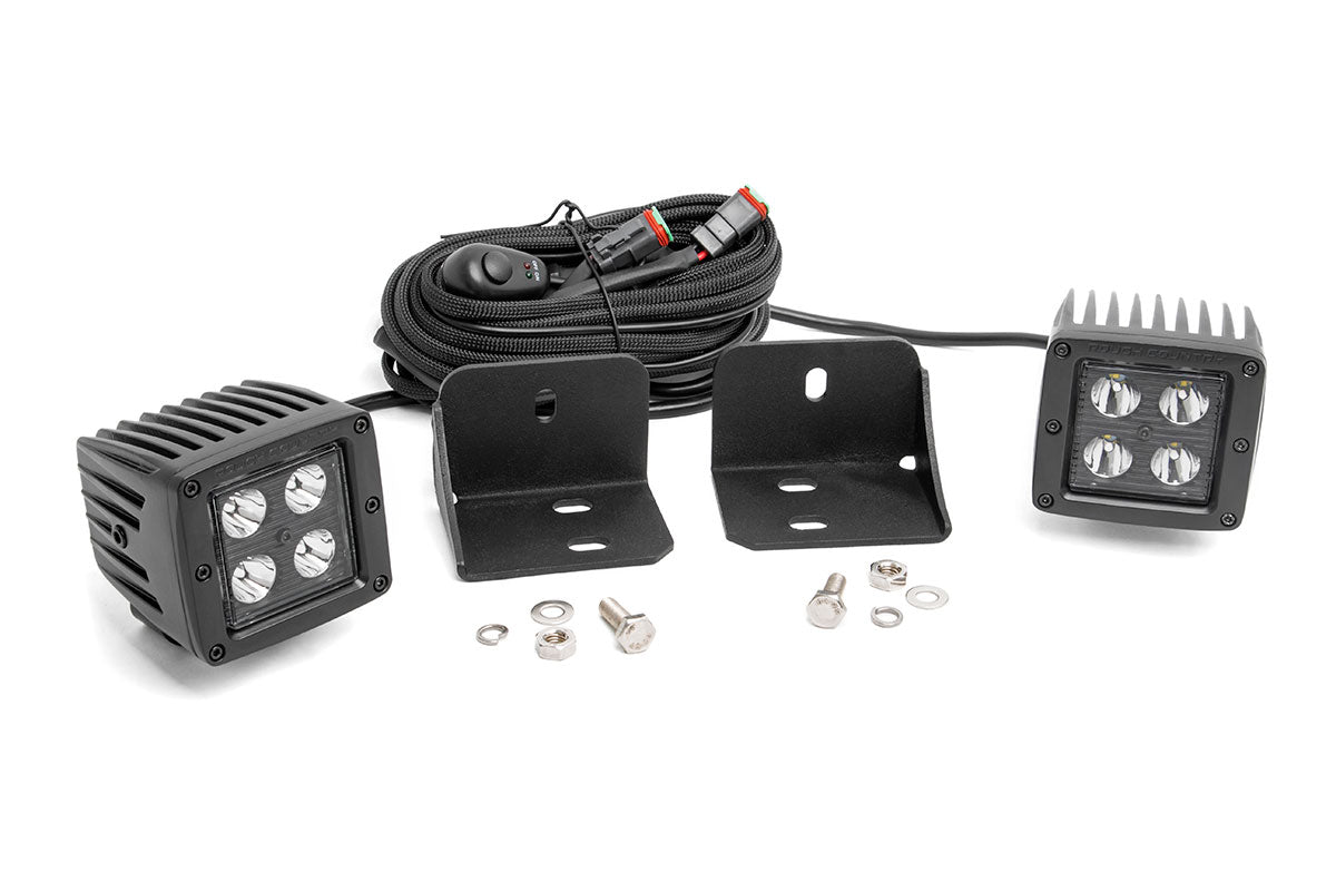 LED Light Cab Mount 2 Inch Black Pair Flood Can-Am Defender HD 5/HD 8/HD 9/HD 10 Rough Country