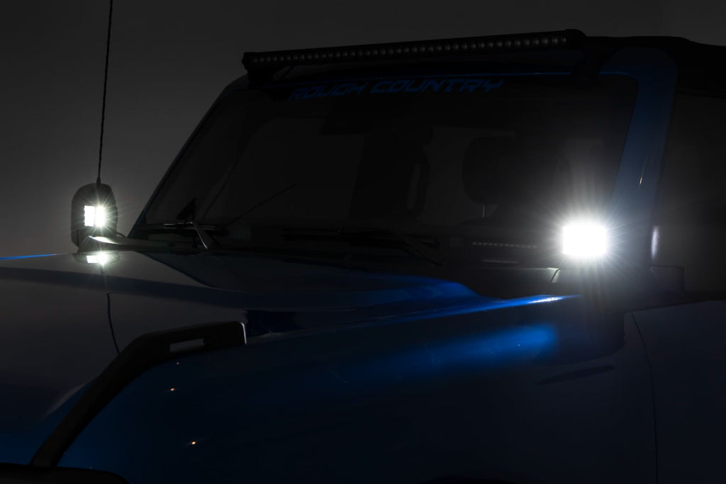 LED Light Kit Ditch Mount 2 Inch Black Pair Flood Pattern Ford Bronco (21-25) Rough Country