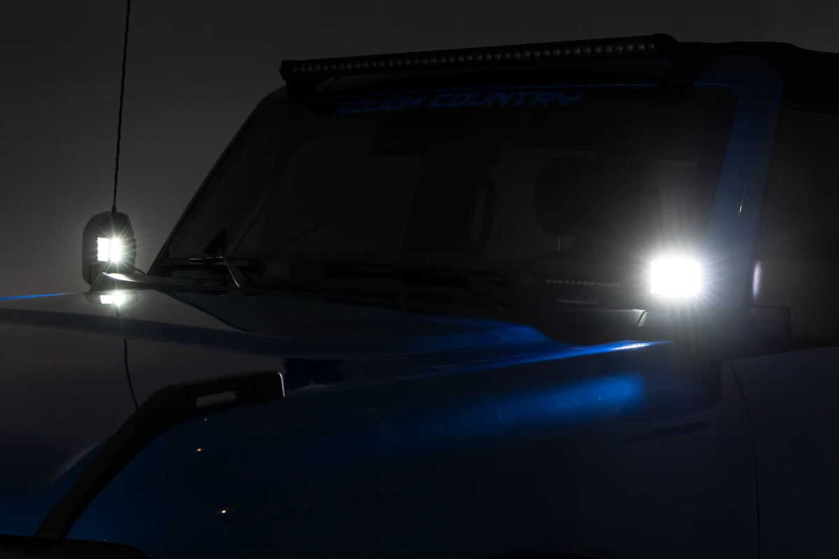 LED Light Kit Ditch Mount 2 Inch Black Pair Flood Pattern Ford Bronco (21-25) Rough Country