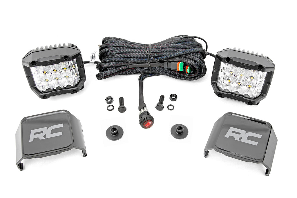LED Light Kit Ditch Mount 2 Inch Chrome Pair Wide Ford Bronco 4WD (21-25) Rough Country