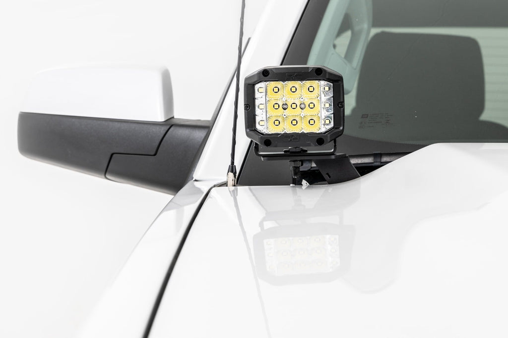 LED Ditch Light Kit 2in Black Pair Flood Silverado/Sierra 1500 (14-18 & Classic) Rough Country