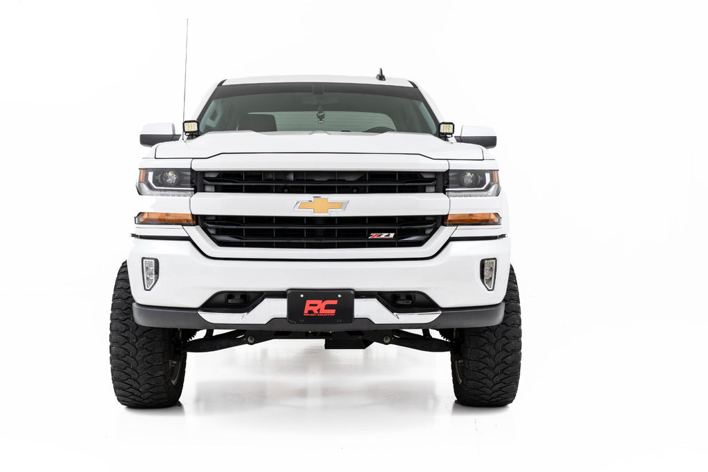 LED Ditch Light Kit 2in Black Pair Flood Silverado/Sierra 1500 (14-18 & Classic) Rough Country