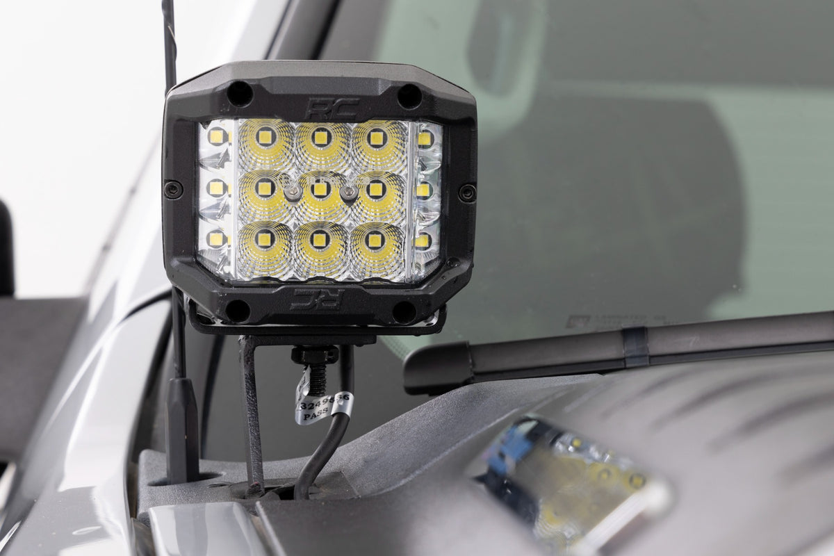 LED Light Kit Ditch Mount 2 Inch Black Pair Flood Chevy 1500 & Silverado/Sierra 2500HD/3500HD (07-14) Rough Country