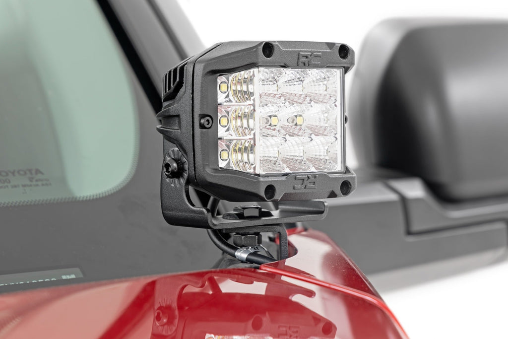 LED Light Kit Ditch Mount 2 Inch Black Pair White DRL Toyota Tundra (22-26) Rough Country