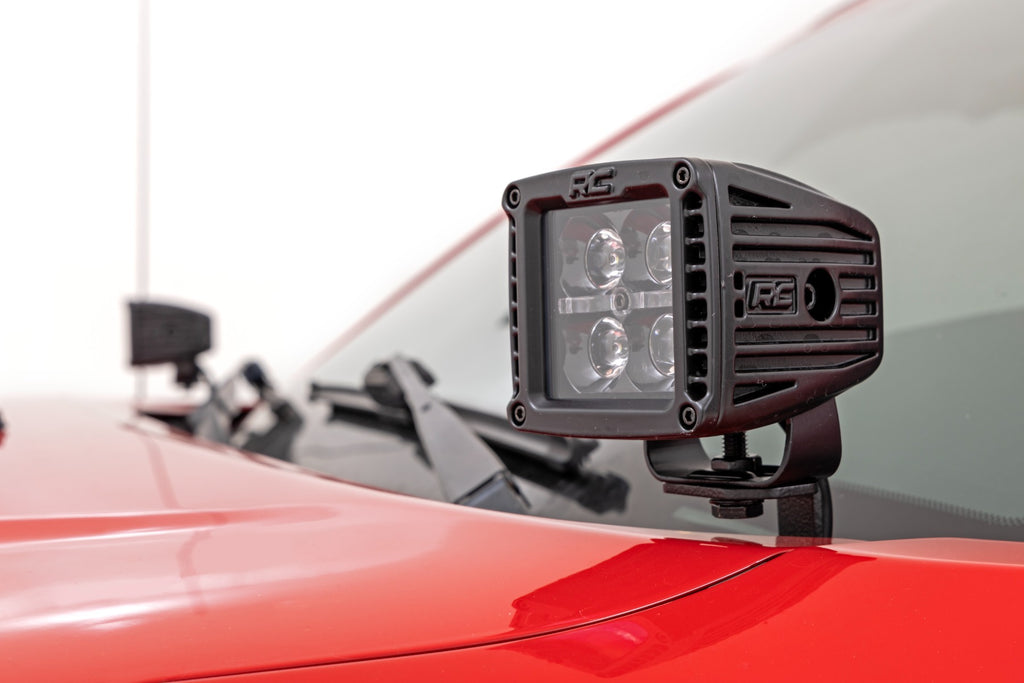 LED Light Kit Ditch Mount 2 Inch Black Pair White DRL Toyota Tacoma (05-15) Rough Country
