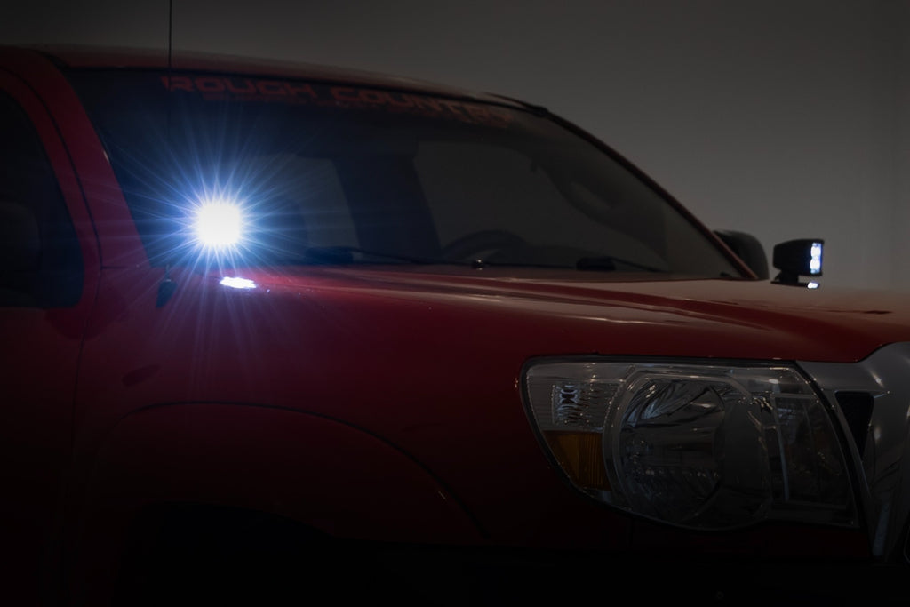 LED Light Kit Ditch Mount 2 Inch Black Pair White DRL Toyota Tacoma (05-15) Rough Country