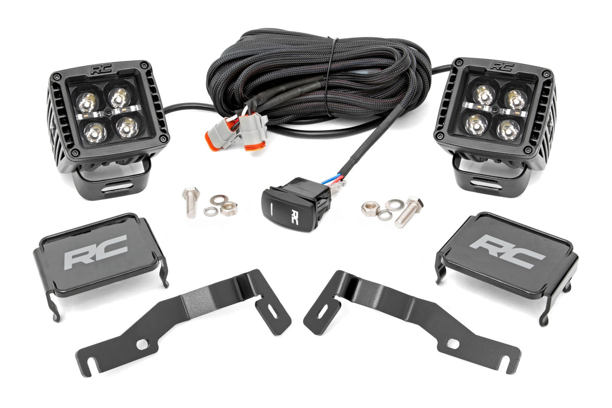 LED Light Kit Ditch Mount 2 Inch Black Pair White DRL Toyota Tacoma (24-26) Rough Country