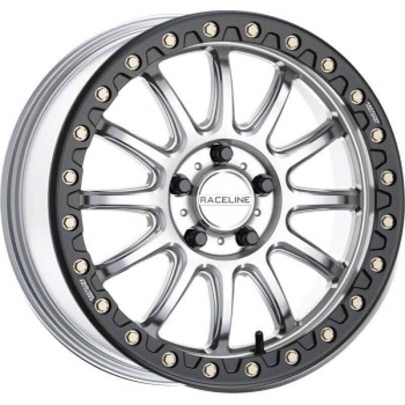 Raceline A14SB Alpha 15x10in/6x139.7 BP/25mm Offset/78.1mm Bore - Silver & Blk Ring Beadlock Wheel