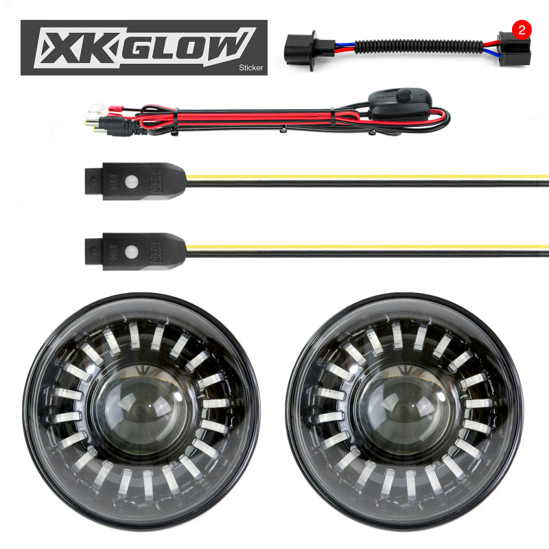 XK Glow 2pc 7in RGB LED Jeep Headlight XKchrome Bluetooth App Controlled Kit