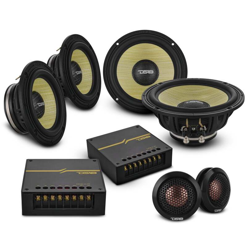 DS18 Dlx Qlty 6.5in+3.5in+2.2in 3-Way 180 Watt RMS 4 ohm Ylw Straw + Composite Foam Cone Neodymium