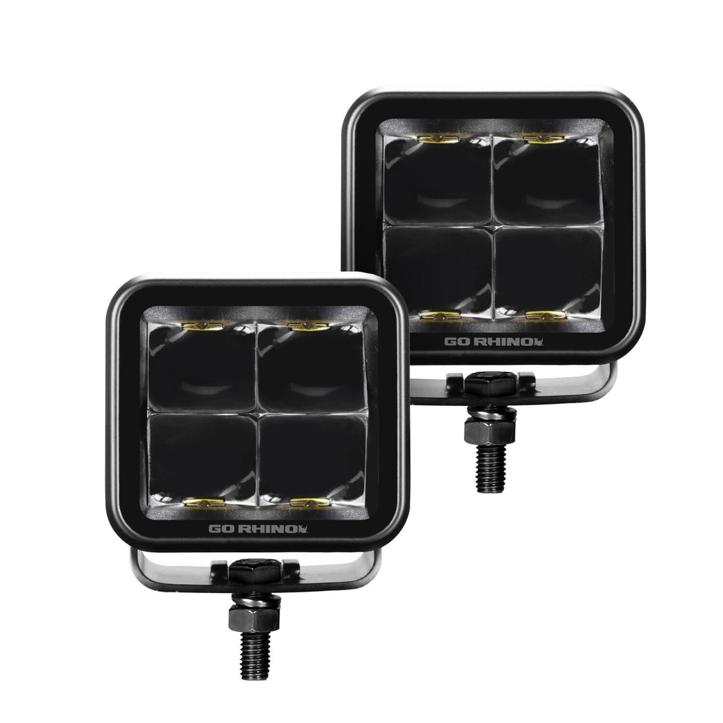 Go Rhino Blackout Series Lights Pair of 2x2 Cube LED Spot Light Kit Black Go Rhino