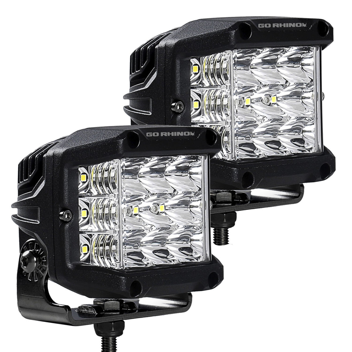 Go Rhino Bright Series Lights Pair of 4x3 Sideline Cube LED Spot Light Kit Black Go Rhino