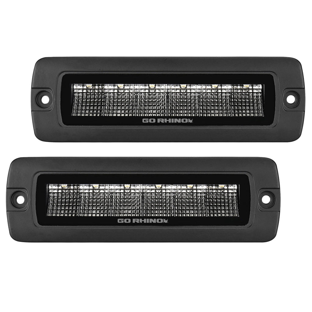 Go Rhino Blackout Series Lights Pair of Sixline LED Flood Light Kit Flush Mount Black Go Rhino