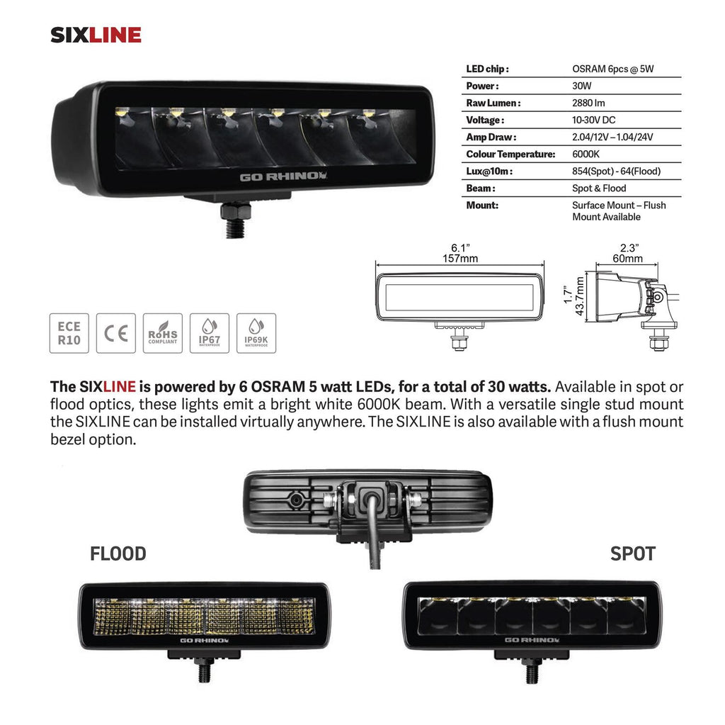 Go Rhino Blackout Series Lights Pair of Sixline LED Spot Light Kit Black Go Rhino