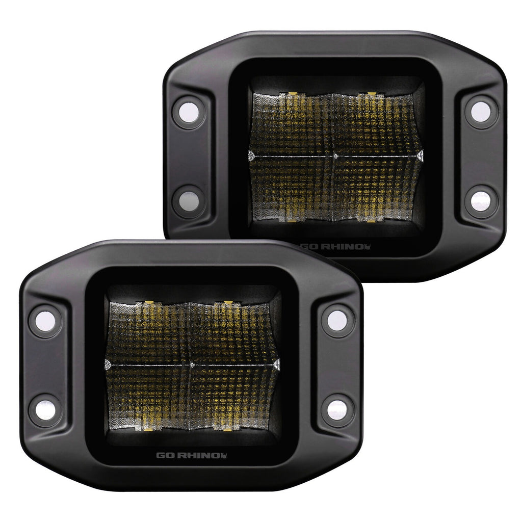 Go Rhino Blackout Series Lights Pair of 3x3 Cube LED Flood Light Kit Flush Mount Black Go Rhino
