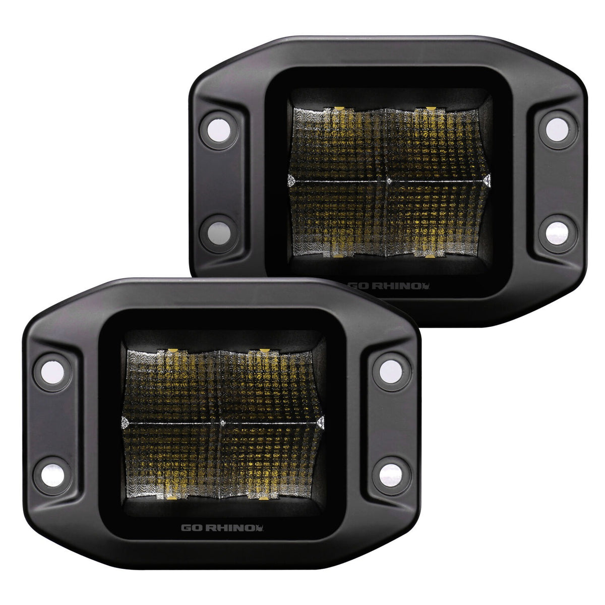 Go Rhino Blackout Series Lights Pair of 3x3 Cube LED Flood Light Kit Flush Mount Black Go Rhino
