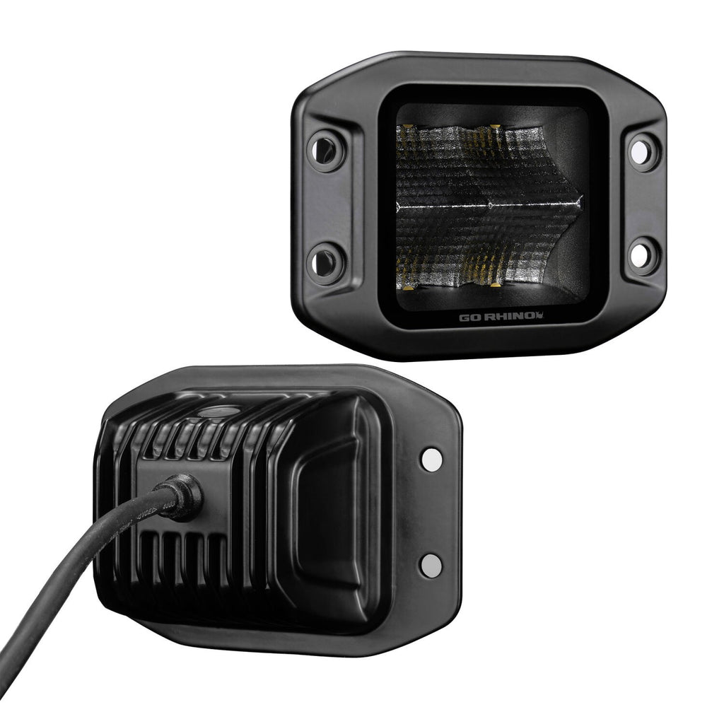 Go Rhino Blackout Series Lights Pair of 3x3 Cube LED Flood Light Kit Flush Mount Black Go Rhino