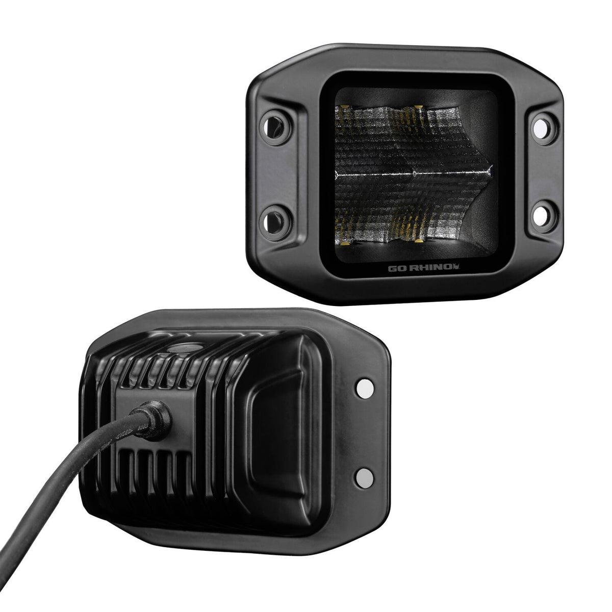 Go Rhino Blackout Series Lights Pair of 3x3 Cube LED Flood Light Kit Flush Mount Black Go Rhino