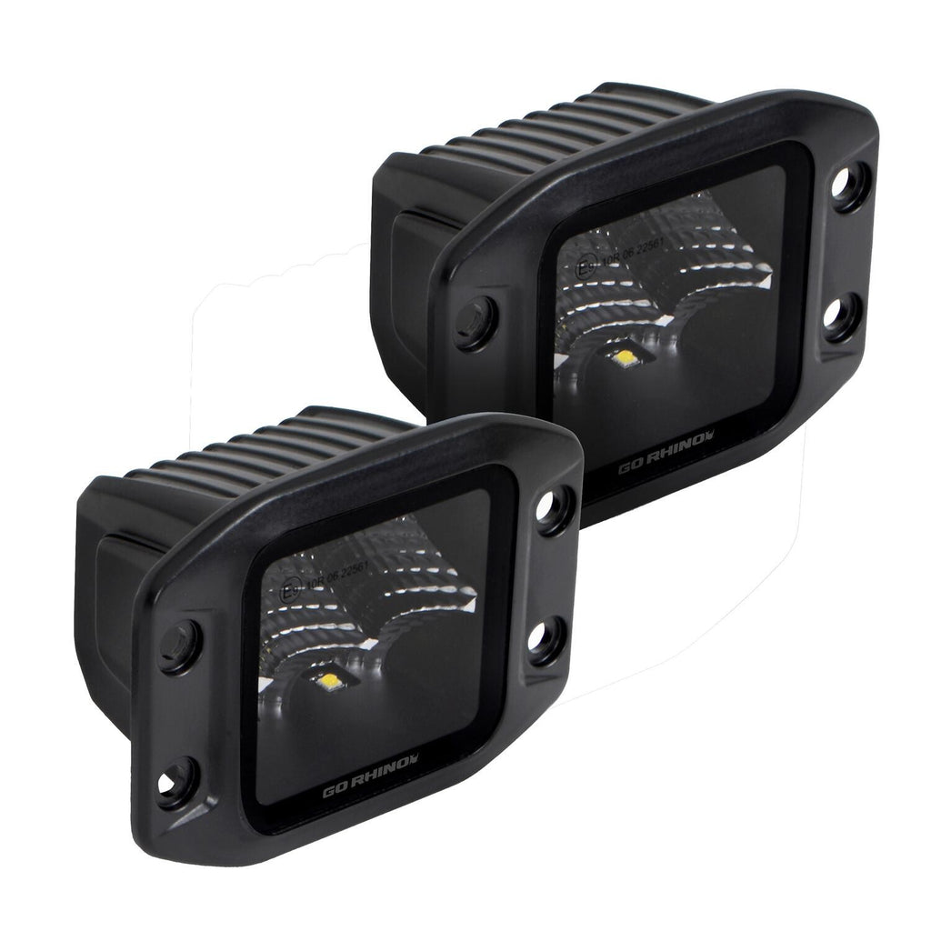 Go Rhino Blackout Series Lights Pair of 3x3 Cube LED Flood Light Kit Flush Mount Black Go Rhino