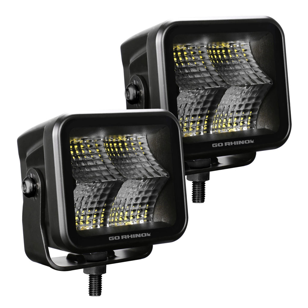 Go Rhino Blackout Series Lights Pair of 3x3 Cube LED Flood Light Kit Black Go Rhino