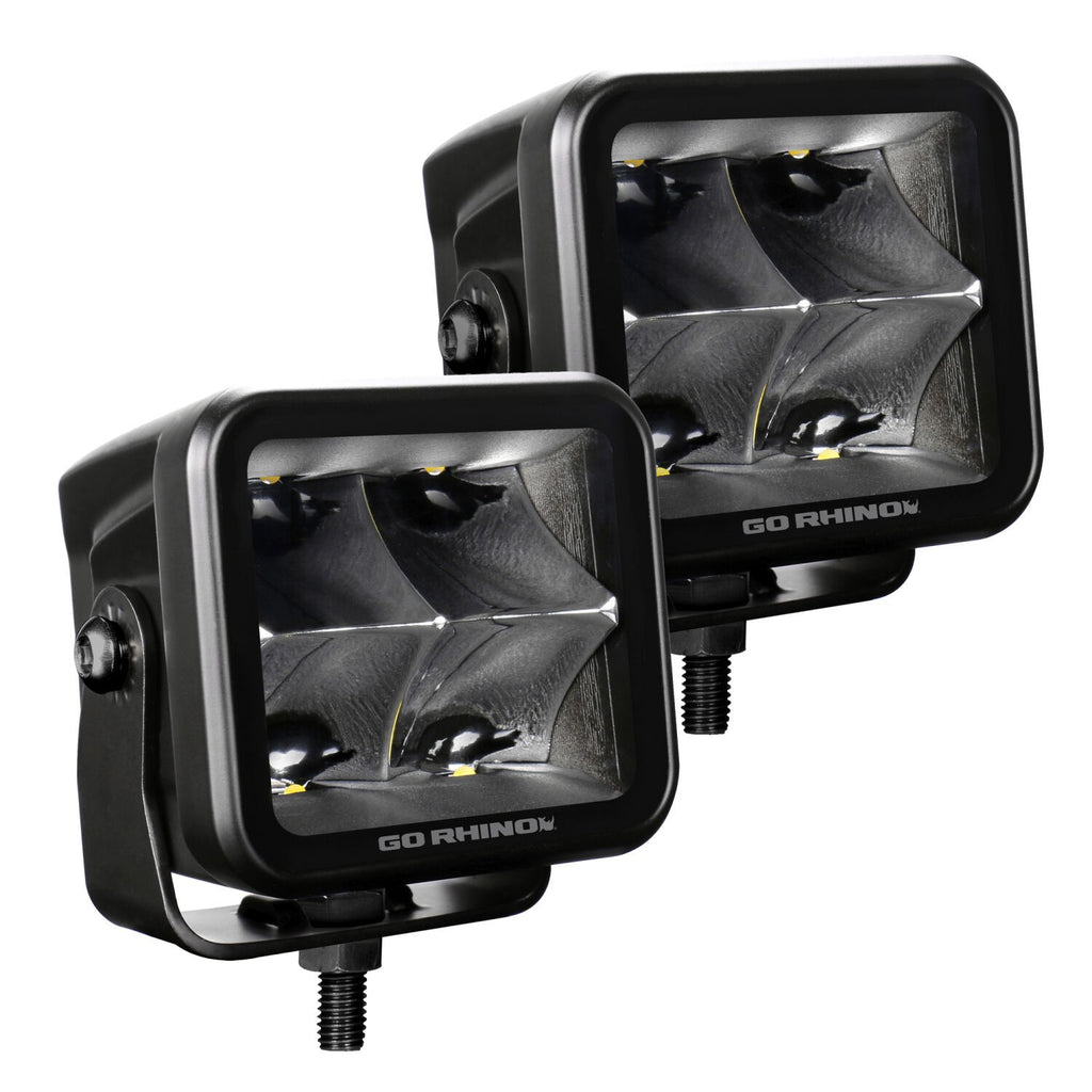 Go Rhino Blackout Series Lights Pair of 3x3 Cube LED Spot Light Kit Black Go Rhino
