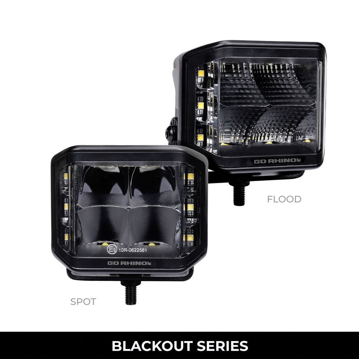 Go Rhino Blackout Series Lights Pair of 4x3 Cube LED Sideline Flood Light Kit Black Go Rhino