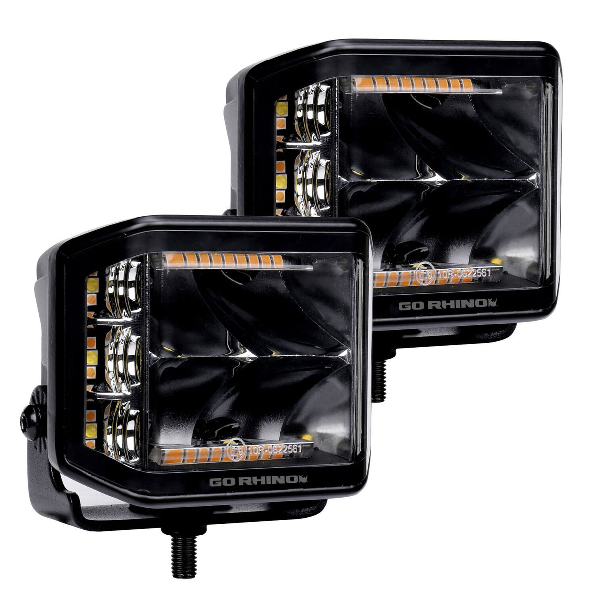 Go Rhino Blackout Combo Series Lights Pair of 4x3 Cube Sideline LEDSpot Lights W/ Amber Black Go Rhino
