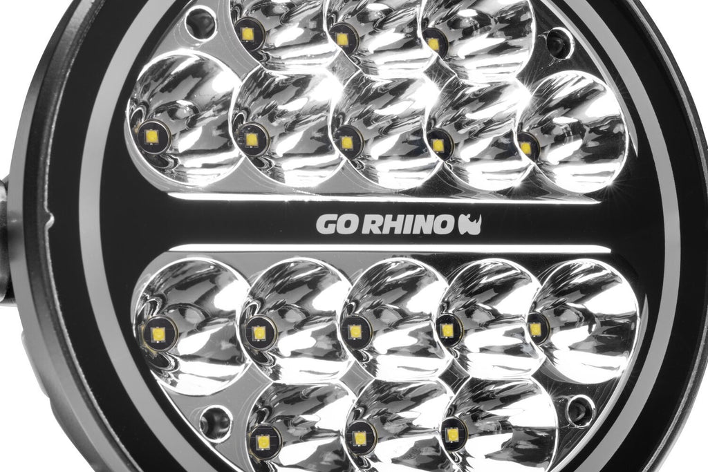 Go Rhino Blackout Series Lights 7 Inch Round LED Spot Light Beam With Daytime Running Light Black Go Rhino