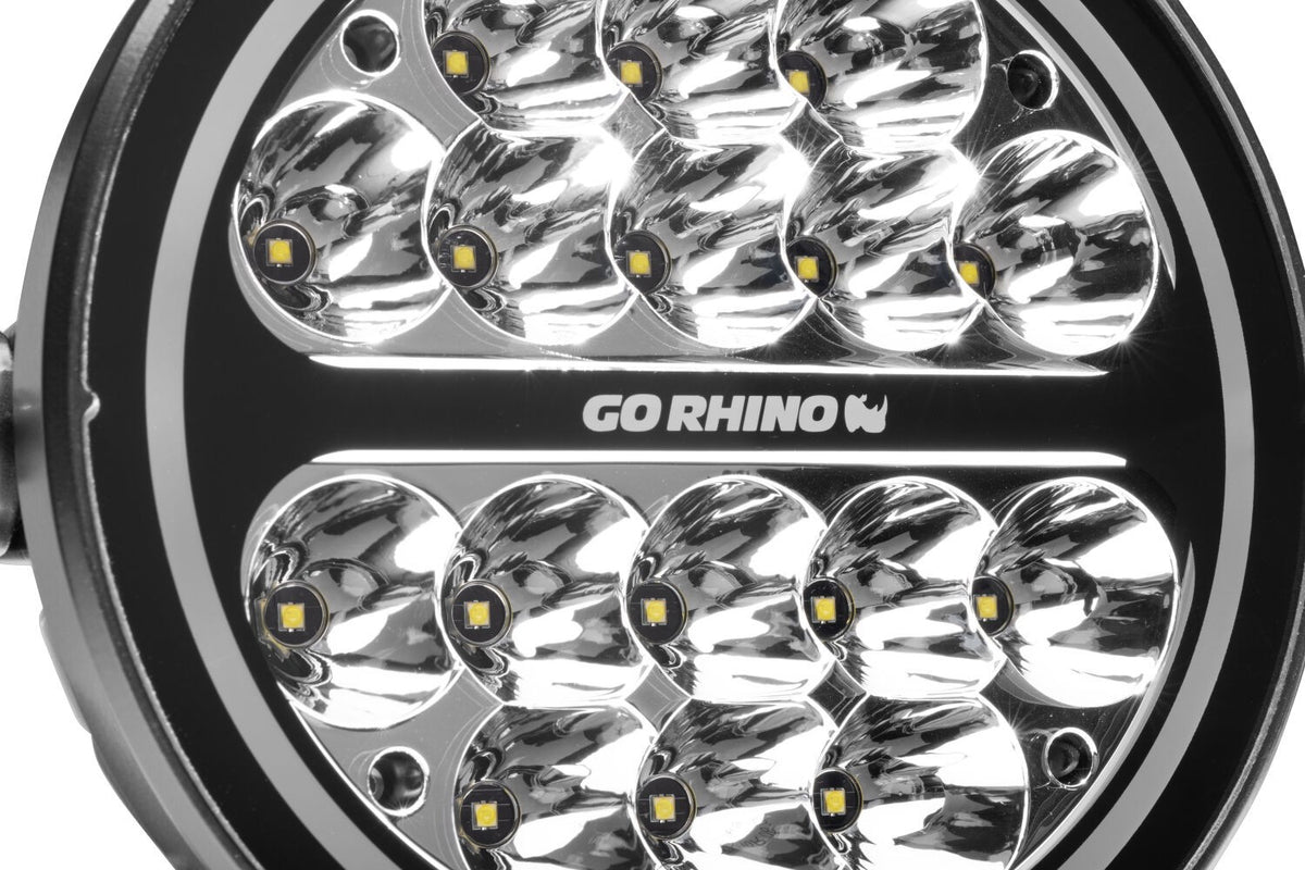 Go Rhino Blackout Series Lights 7 Inch Round LED Spot Light Beam With Daytime Running Light Black Go Rhino