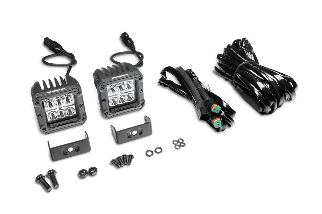 Go Rhino Bright Series Lights Pair of 3x3 Cube LED Spot Light Kit Black Go Rhino