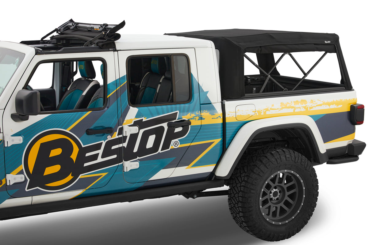 Supertop Truck Bed Cap 2 For Jeep 2020-2024 Gladiator 5.0 Foot Black Diamond PVC Coated Sailcloth No Drill Bestop