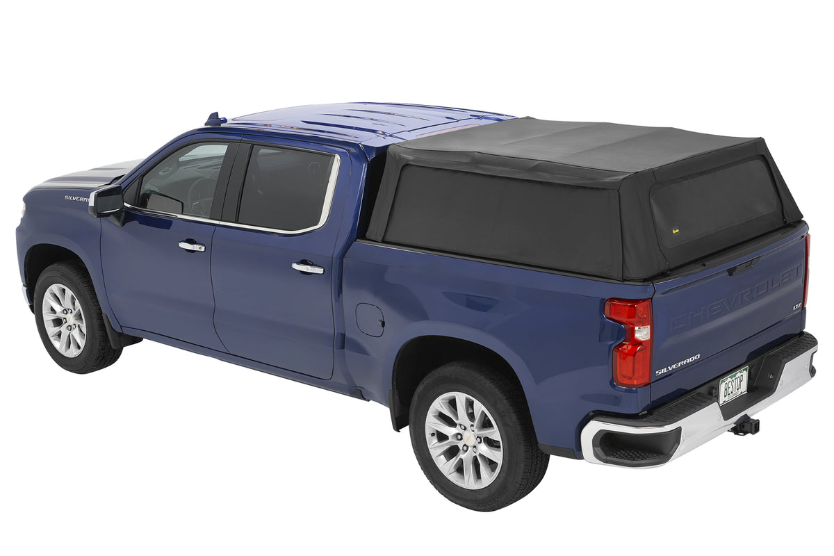 Supertop Truck Bed Cap 2 For Chevy/GMC 2020-2024 Silverado/Sierra 2500/3500 HD 6.8 Foot Black Diamond PVC Coated Sailcloth No Drill Bestop