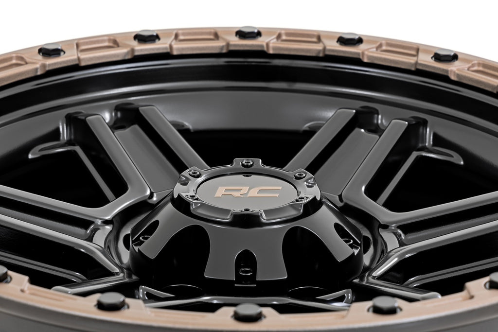 79 Series Wheel One-Piece Semi Gloss Black w/Bronze Ring 17x8.5 Rough Country
