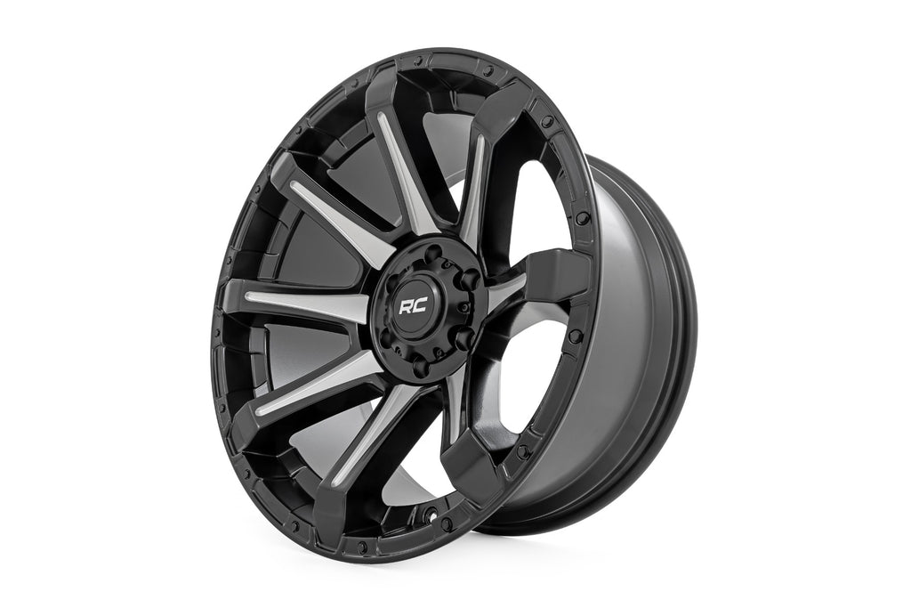 81 Series Wheel One-Piece Semi Gloss Black w/machined spokes 20x10 Rough Country