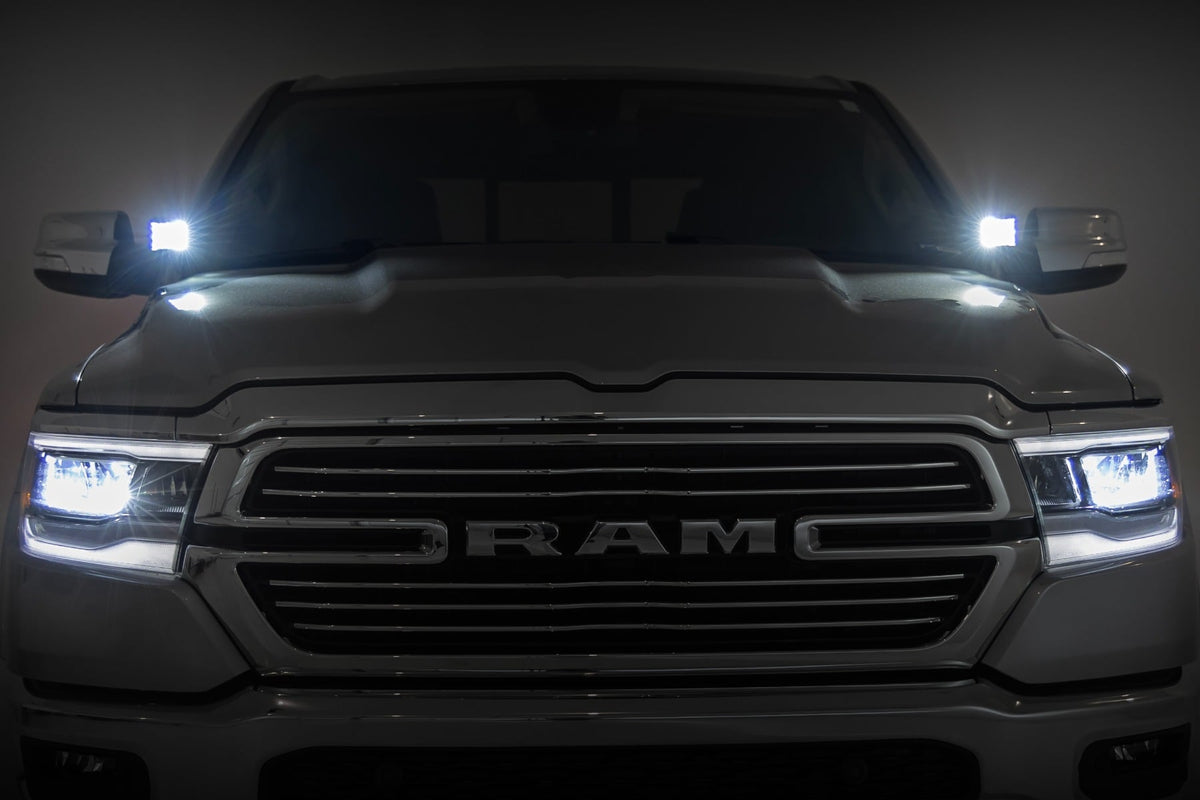 LED Light Kit Ditch Mount 2 Inch Black Pair Spot Ram 1500 2WD/4WD (19-26) Rough Country