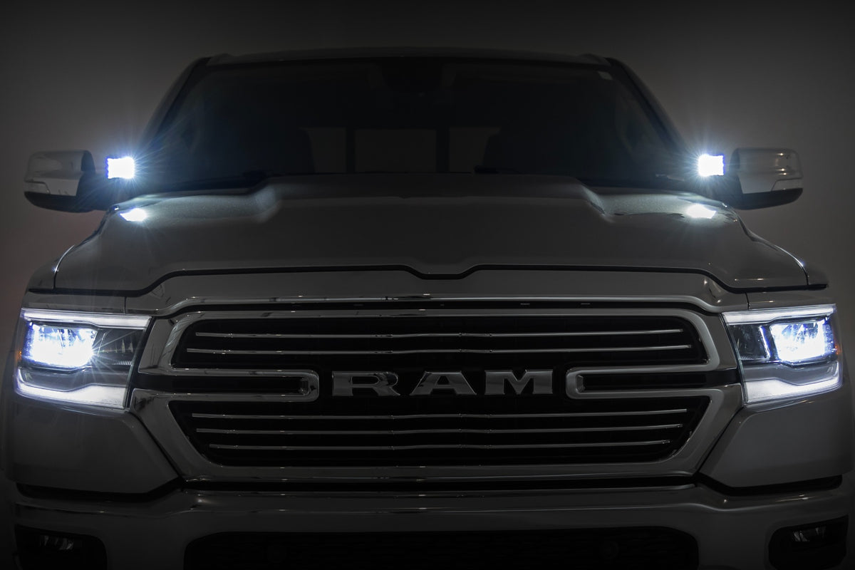 LED Light Kit Ditch Mount 2 Inch Black Pair Flood Ram 1500 2WD/4WD (19-26) Rough Country